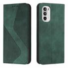 For Motorola Moto G52 Skin Feel Magnetic S-type Solid Color Leather Phone Case(Green) - 1