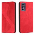 For Motorola Moto G62 5G Skin Feel Magnetic S-type Solid Color Leather Phone Case(Red) - 1