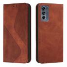 For Motorola Moto G62 5G Skin Feel Magnetic S-type Solid Color Leather Phone Case(Brown) - 1