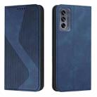 For Motorola Moto G62 5G Skin Feel Magnetic S-type Solid Color Leather Phone Case(Blue) - 1