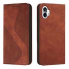 For Nothing Phone 1 Skin Feel Magnetic S-type Solid Color Leather Phone Case(Brown) - 1