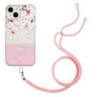 For iPhone 14 Bronzing Butterfly Flower TPU Phone Case with Lanyard (Peach Blossoms) - 1