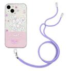 For iPhone 14 Bronzing Butterfly Flower TPU Phone Case with Lanyard (Cherry Blossoms) - 1