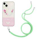 For iPhone 14 Bronzing Butterfly Flower TPU Phone Case with Lanyard (Rose Heart) - 1