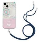 For iPhone 14 Bronzing Butterfly Flower TPU Phone Case with Lanyard (Peacock Flower) - 1