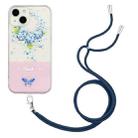 For iPhone 14 Plus Bronzing Butterfly Flower TPU Phone Case with Lanyard (Hydrangea) - 1