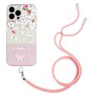 For iPhone 14 Pro Bronzing Butterfly Flower TPU Phone Case with Lanyard(Peach Blossoms) - 1