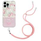 For iPhone 14 Pro Max Bronzing Butterfly Flower TPU Phone Case with Lanyard (Peony) - 1