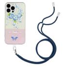 For iPhone 14 Pro Max Bronzing Butterfly Flower TPU Phone Case with Lanyard (Hydrangea) - 1