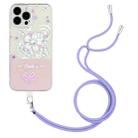 For iPhone 14 Pro Max Bronzing Butterfly Flower TPU Phone Case with Lanyard (Cherry Blossoms) - 1