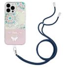 For iPhone 14 Pro Max Bronzing Butterfly Flower TPU Phone Case with Lanyard (Peacock Flower) - 1