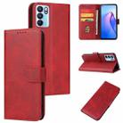 For OPPO Reno6 4G Calf Texture Buckle Flip Leather Phone Case(Red) - 1