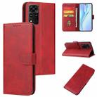 For Honor V40 5G Calf Texture Buckle Flip Leather Phone Case(Red) - 1