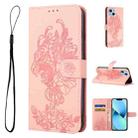 For iPhone 14 Tiger Flower Embossing Leather Phone Case (Pink) - 1