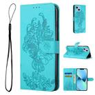For iPhone 14 Plus Tiger Flower Embossing Leather Phone Case (Baby Blue) - 1