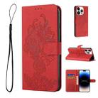 For iPhone 14 Pro Tiger Flower Embossing Leather Phone Case(Red) - 1