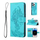 For iPhone 14 Pro Max Tiger Flower Embossing Leather Phone Case (Baby Blue) - 1