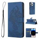 For iPhone 14 Pro Max Tiger Flower Embossing Leather Phone Case (Royal Blue) - 1