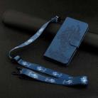 For iPhone 14 Tiger Flower Embossing Lanyard Leather Phone Case (Royal Blue) - 1