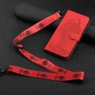 For iPhone 14 Tiger Flower Embossing Lanyard Leather Phone Case (Red) - 1