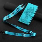 For iPhone 14 Plus Tiger Flower Embossing Lanyard Leather Phone Case (Baby Blue) - 1