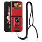 For Samsung Galaxy Z Flip3 5G Lanyard Slide Camshield Ring Phone Case(Red) - 1