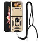 For Samsung Galaxy Z Flip3 5G Lanyard Slide Camshield Ring Phone Case(Gold) - 1