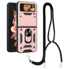 For Samsung Galaxy Z Flip3 5G Lanyard Slide Camshield Ring Phone Case(Rose Gold) - 1