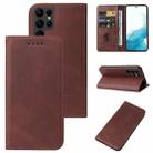 For Samsung Galaxy S22 Ultra 5G Calf Texture Magnetic Flip Leather Phone Case(Brown) - 1