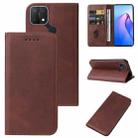 For OPPO A15 Calf Texture Magnetic Flip Leather Phone Case(Brown) - 1