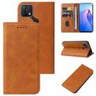 For OPPO A15 Calf Texture Magnetic Flip Leather Phone Case(Khaki) - 1