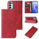 For OPPO Reno5 Calf Texture Magnetic Flip Leather Phone Case(Red) - 1