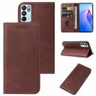 For OPPO Reno6 4G Calf Texture Magnetic Flip Leather Phone Case(Brown) - 1