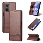 For OPPO A97 5G AZNS Magnetic Calf Texture Leather Phone Case(Dark Brown) - 1