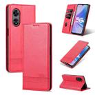 For OPPO A97 5G AZNS Magnetic Calf Texture Leather Phone Case(Red) - 1