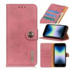 For iPhone SE 2022 / SE 2020 KHAZNEH Cowhide Texture PU + TPU Left and Right Open Leather Case with Bracket & Line Card and Wallet(Pink) - 1