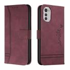 For Motorola Moto E32 Retro Skin Feel Horizontal Flip Leather Phone Case(Wine Red) - 1