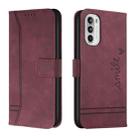 For Motorola Moto G52 Retro Skin Feel Horizontal Flip Leather Phone Case(Wine Red) - 1