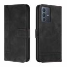 For vivo V23 5G Retro Skin Feel Horizontal Flip Leather Phone Case(Black) - 1