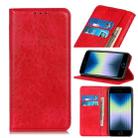 For iPhone SE 2022 / SE 2020 Magnetic Suction Crazy Horse Pattern PU Left and Right Open with Bracket and Card Slot and Wallet(Red) - 1