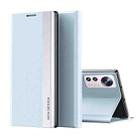 For Xiaomi 12 Lite Side Electroplated Magnetic Leather Phone Case with Holder(Light Blue) - 1