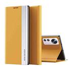 For Xiaomi 12 Lite Side Electroplated Magnetic Leather Phone Case with Holder(Yellow) - 1