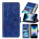 For iPhone SE 2022 / SE 2020 Vintage Crazy Horse PU + + Left and Right Leather Case with Photo Frame & Bracket & Front and Back Buckle(Blue) - 1