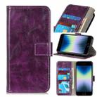 For iPhone SE 2022 / SE 2020 Vintage Crazy Horse PU + + Left and Right Leather Case with Photo Frame & Bracket & Front and Back Buckle(Purple) - 1