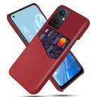 For OPPO Reno8 Lite Cloth Texture PC + PU Leather Back Cover Shockproof Case with Card Slot(Red) - 1