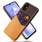 For Xiaomi Poco M4 5G Cloth Texture PC + PU Leather Back Cover Shockproof Case with Card Slot(Orange) - 1