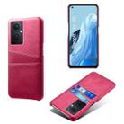 For OPPO Reno8 Lite Calf Texture Card Slots PC+PU Leather Phone Case(Rose Red) - 1