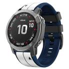 For Garmin Fenix 7X Vertical Stripes Two-color Silicone Watch Band(White Dark Blue) - 1