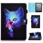 For Amazon Kindle Fire 7 2022 Colored Drawing Stitching Leather Tablet Case, with Holder & Card Slots(Super Cat) - 1