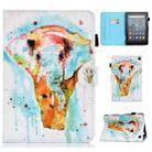 For Amazon Kindle Fire 7 2022 Colored Drawing Stitching Leather Tablet Case, with Holder & Card Slots(Watercolor Elephant) - 1